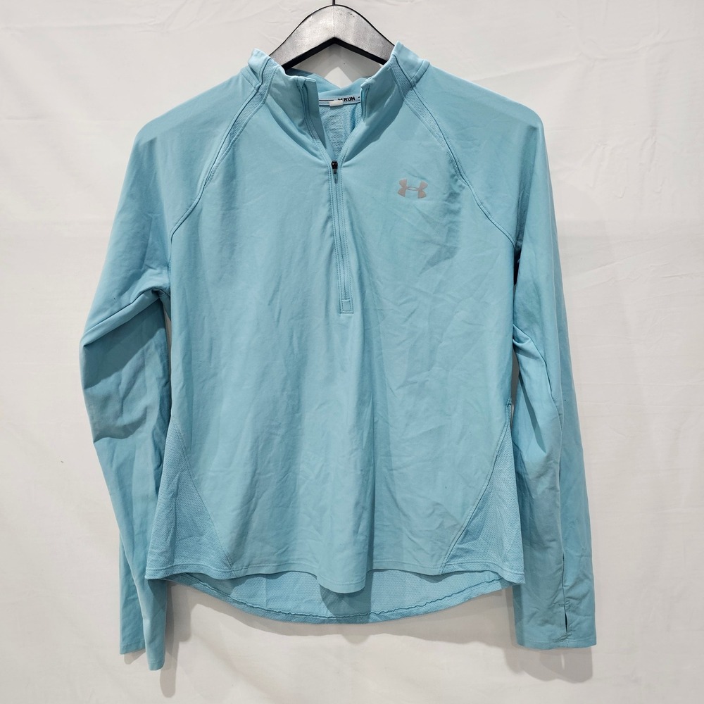 Under Armour Run Womens XL Light Blue 1/4 Zip Pullover Mesh Back Thumbhole Top